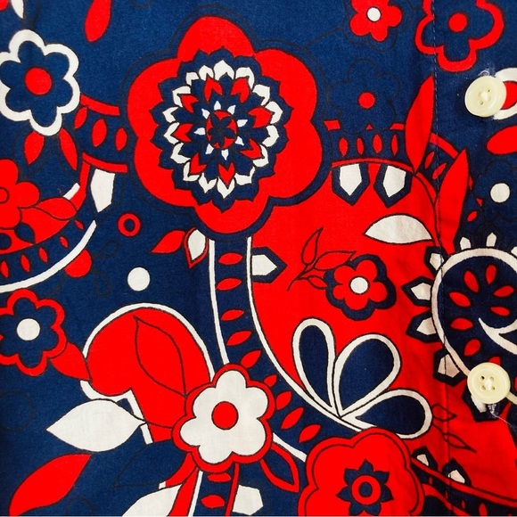 Talbots paisley poplin picnic button front shirt dress in red white and blue. 8P - Picture 3 of 8